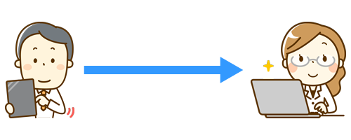 職員がWebを介して保健スタッフに相談している図